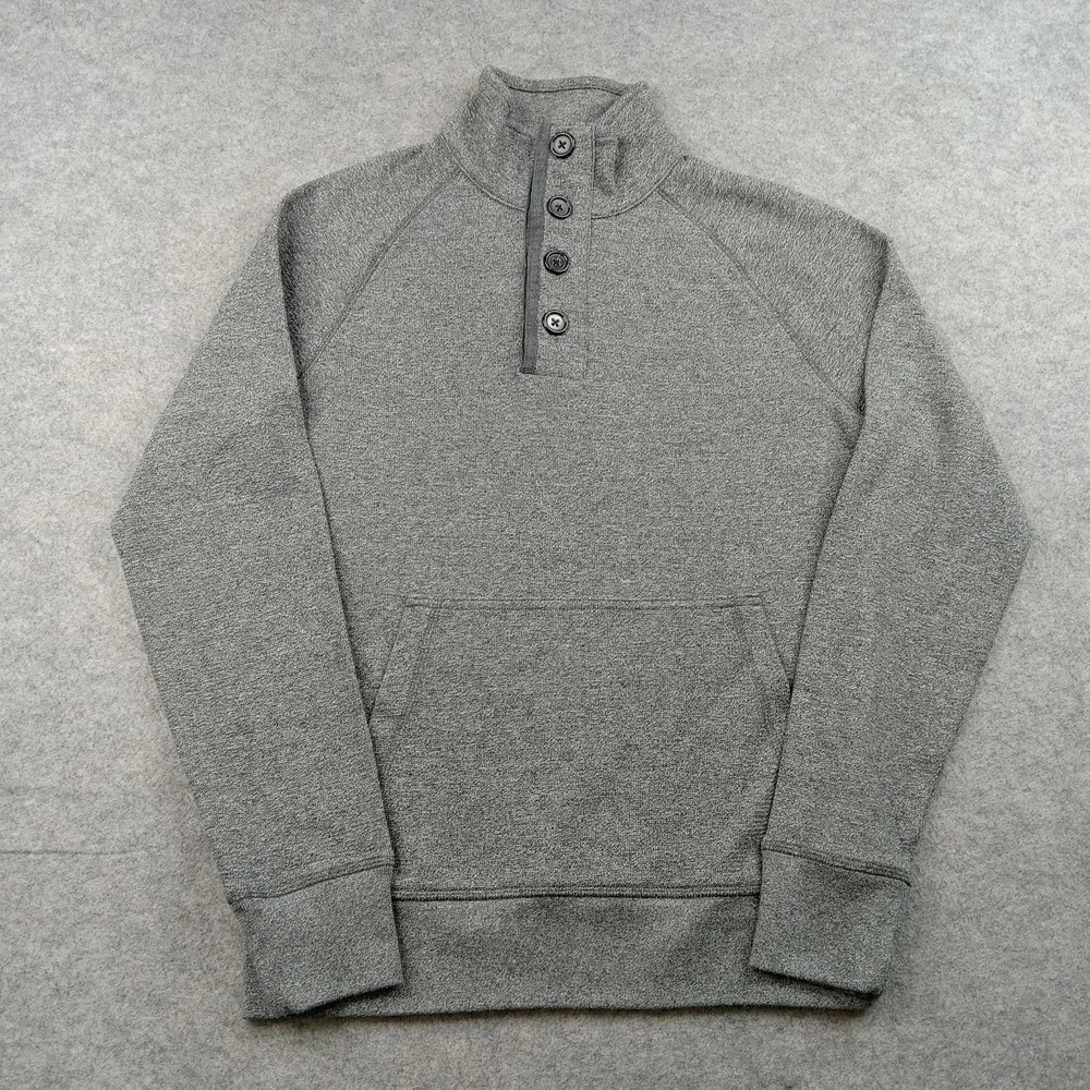 Banana Republic Sweatshirt Mens Small Gray Henley Mock Neck Knit Kangaroo Pocket